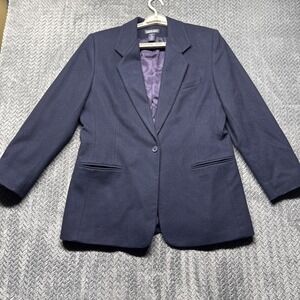 Vintage Lands' End Blazer Women's Size 12P Made in USA Wool Cashmere Navy